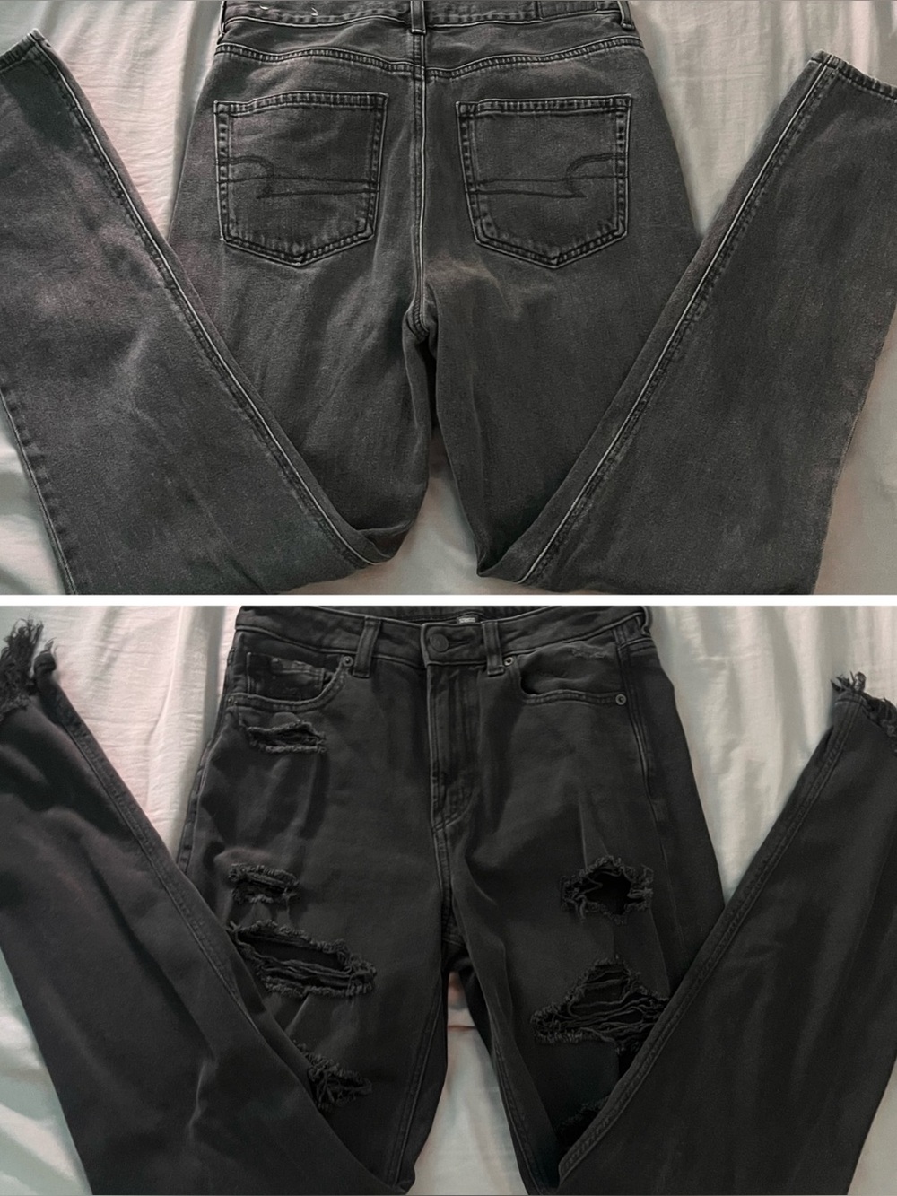 2 Pairs American Eagle Size 6 X LONG gray & black distressed jeans bundle
